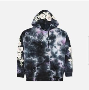 Civil Regime Purple & Blue Marble and Cream Rose embroidered Hoodie. Size Medium